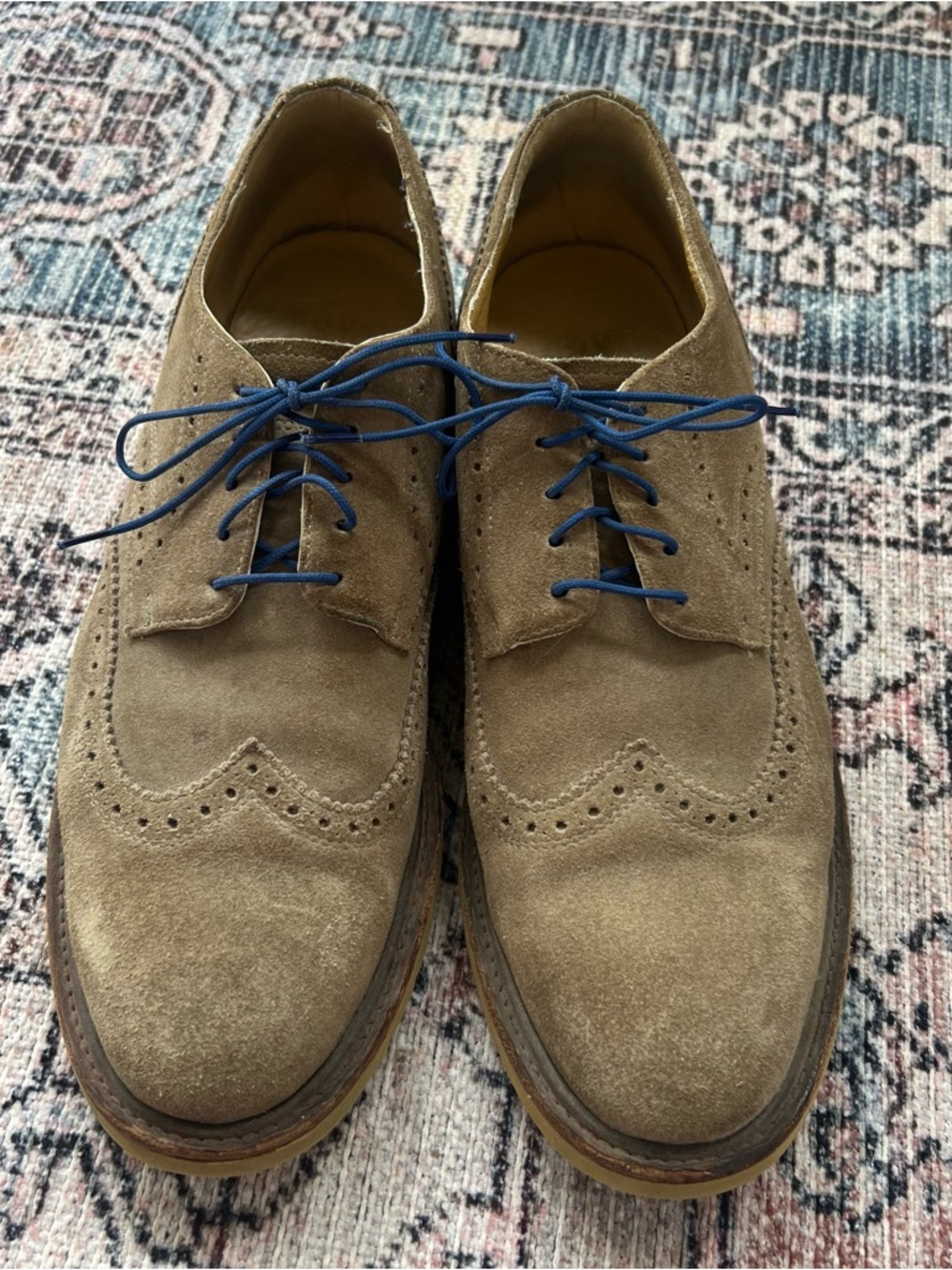 Frye Jim Wedge Wingtip Suede Oxford Grey Leather Shoes Men's Size 11 Blue Laces